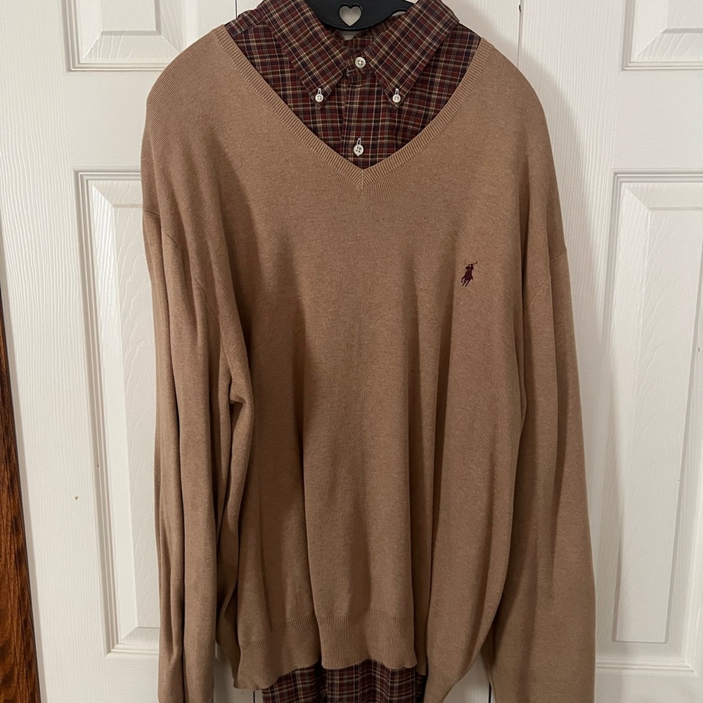 Ralph Lauren Men's Brown V-Neck Sweater